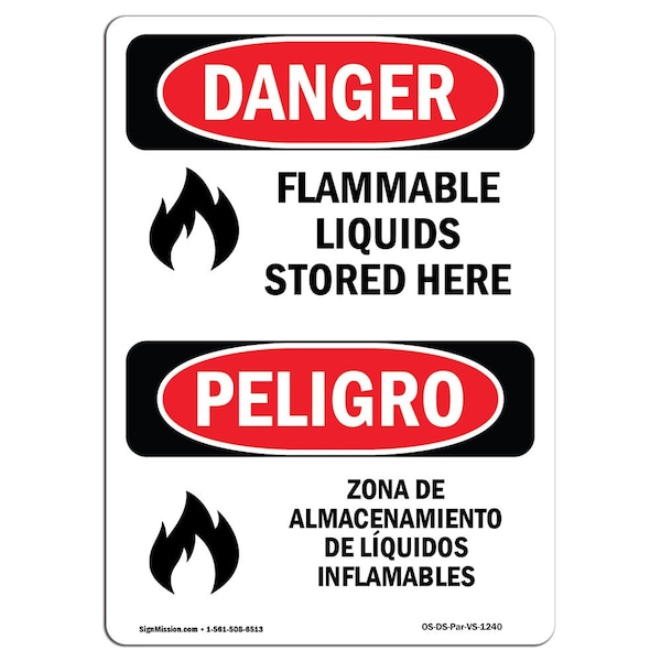 Safety Sign, OSHA, 24" Height, Rigid Plastic, Flammable Liquids Stored Here Spanish